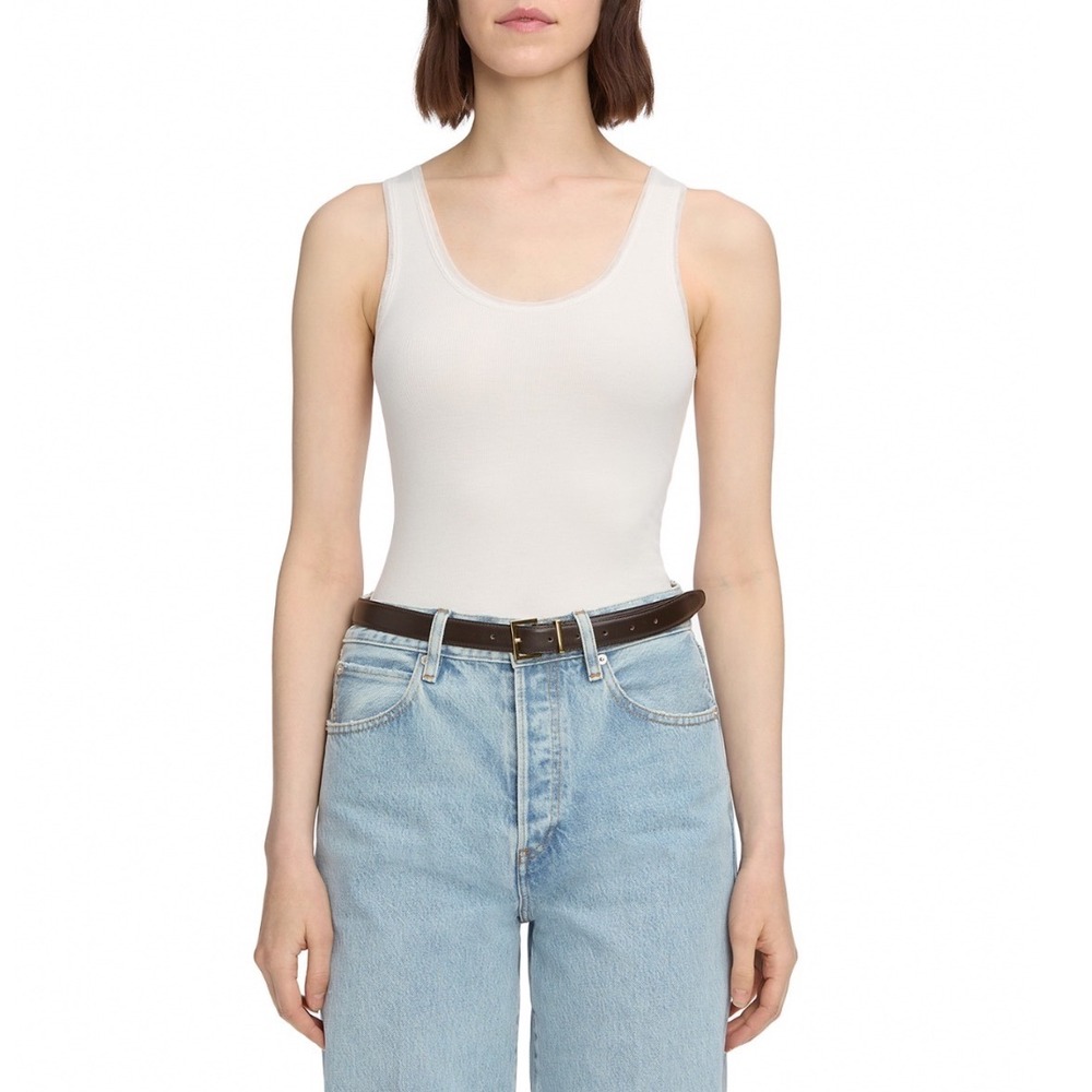 FRAME The Mesh Trim Tank White Ribbed Scoop Neck Sleeveless Top XS WF25JKT007